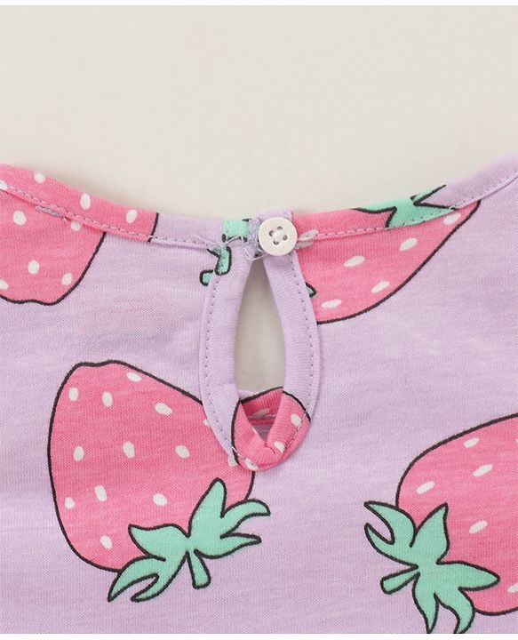 Babyhug Cotton Knit Sleeveless Night Suit With Strawberry Print - Purple