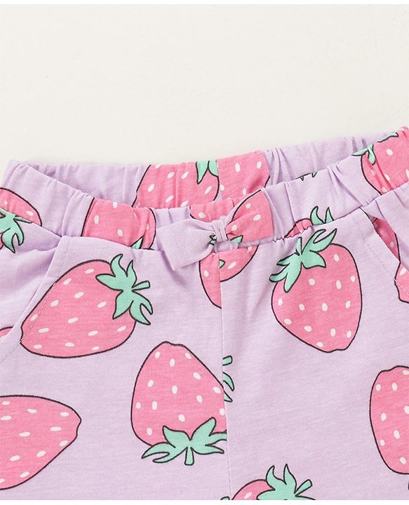 Babyhug Cotton Knit Sleeveless Night Suit With Strawberry Print - Purple