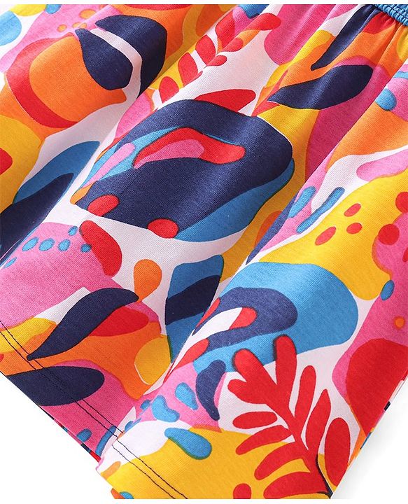 Babyhug Single Jersey Knit Half Sleeves Frock Leafy Print - Multicolor
