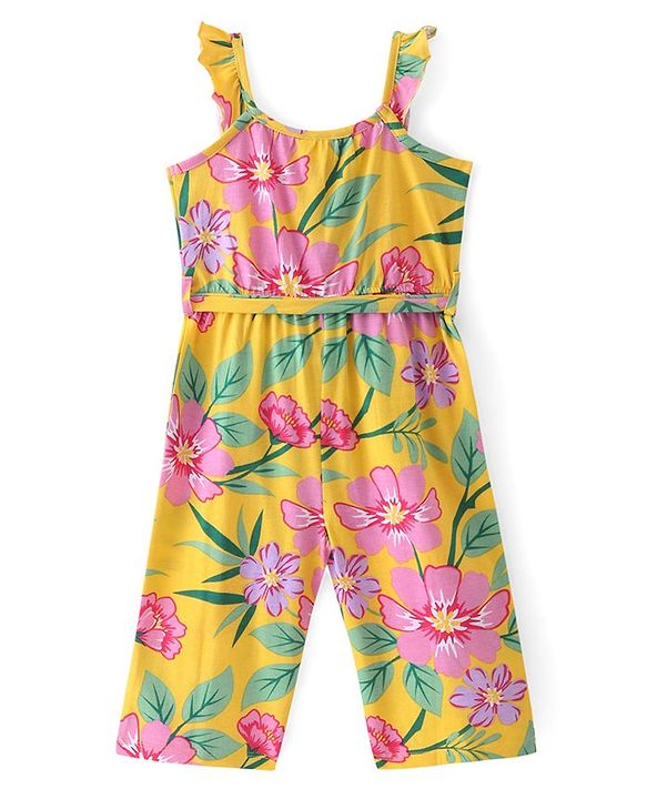 Babyhug Single Jersey Knit Sleeveless Jumpsuits With Floral Print - Yellow
