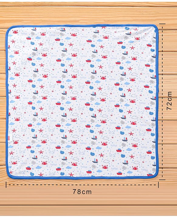 Babyhug 100% Cotton Whale Embroidered Hooded Wrapper - Blue