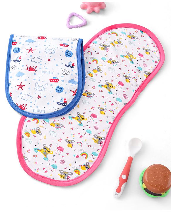 Babyhug Cotton Double Layered Burp Cloth Pack of 2- Blue & Yellow