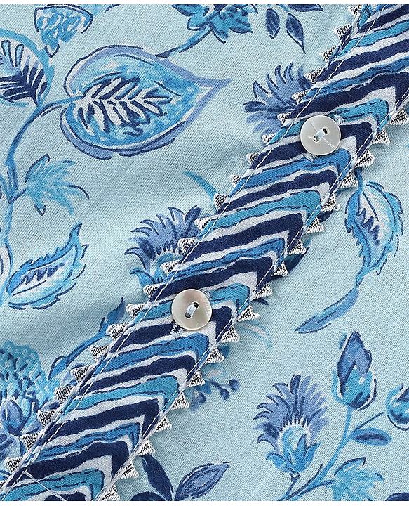 Babyhug Cotton Woven Full Sleeves Floral Printed Kurta Pyjama Set- Blue