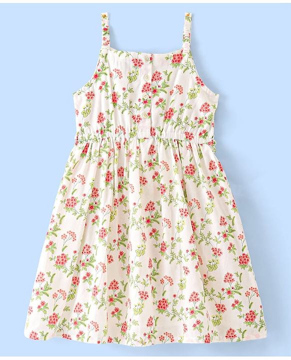 Pine Kids Cotton Woven Sleeveless Frock Floral Print - White