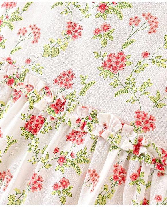 Pine Kids Cotton Woven Sleeveless Frock Floral Print - White