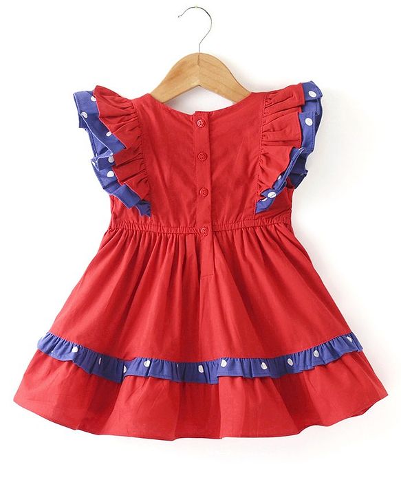 Babyhug Cotton Knit  Half Sleeves  Frock with Bow Detailing - Red