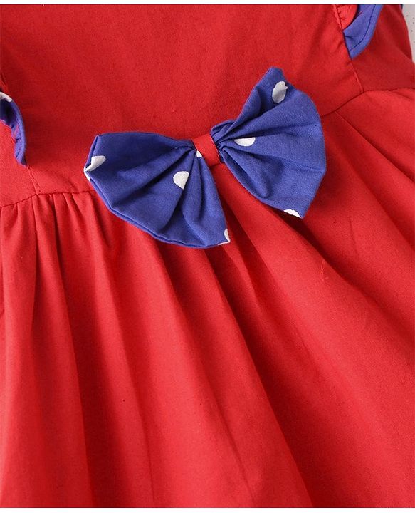 Babyhug Cotton Knit  Half Sleeves  Frock with Bow Detailing - Red