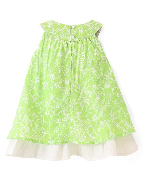 Babyhug 100% Cotton Woven Sleeveless Frock With Floral Print- Green