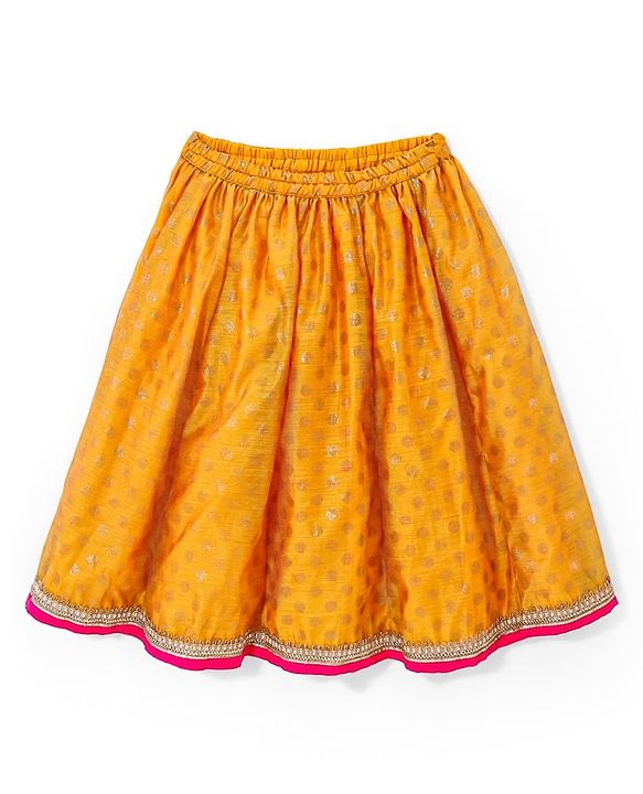 Babyhug Half Sleeves Banarsi Brocade Choli with  Lehenga & Dupatta Set - Mustard