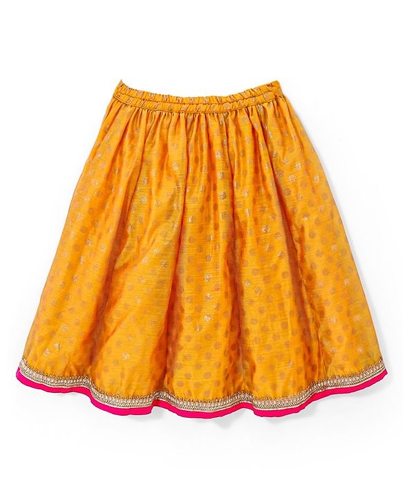 Babyhug Half Sleeves Banarsi Brocade Choli with  Lehenga & Dupatta Set - Mustard