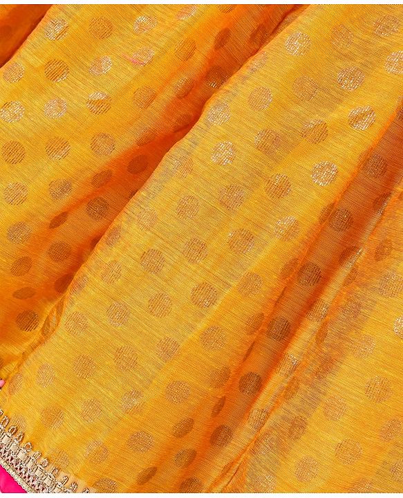 Babyhug Half Sleeves Banarsi Brocade Choli with  Lehenga & Dupatta Set - Mustard