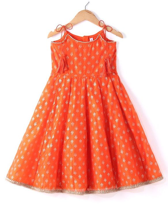 Babyhug Woven Sleeveless Brocade Kurti Chudidar and Dupatta Set - Orange