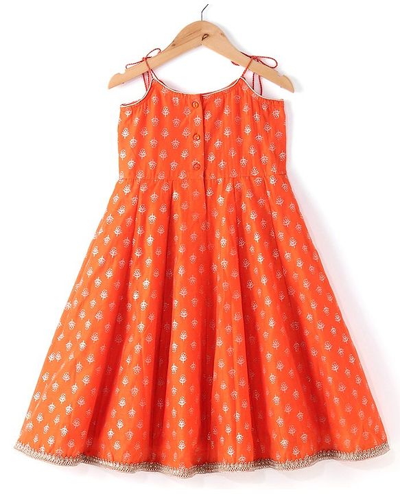 Babyhug Woven Sleeveless Brocade Kurti Chudidar and Dupatta Set - Orange
