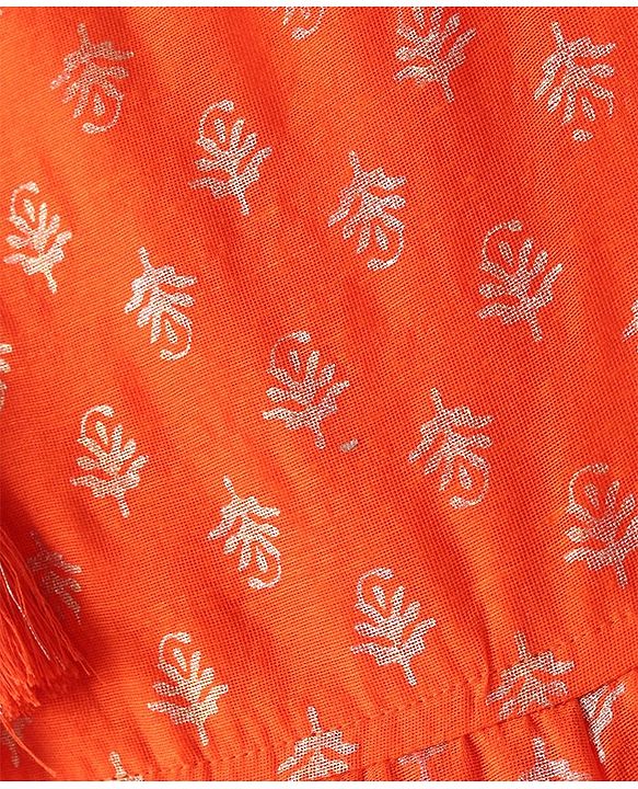 Babyhug Woven Sleeveless Brocade Kurti Chudidar and Dupatta Set - Orange