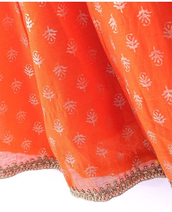 Babyhug Woven Sleeveless Brocade Kurti Chudidar and Dupatta Set - Orange