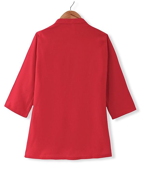 Babyhug Cotton Knit Full Sleeves Pintucked Kurta Solid Colour - Red