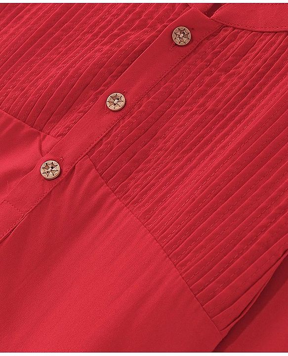 Babyhug Cotton Knit Full Sleeves Pintucked Kurta Solid Colour - Red