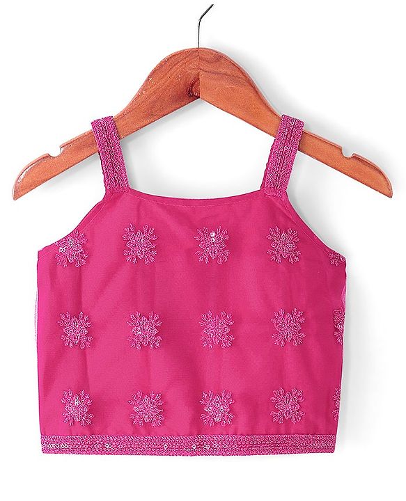 Babyhug Woven Sleeveless Net Sequinned  Embroidered Choli Lahenga and Dupatta-Hot Pink