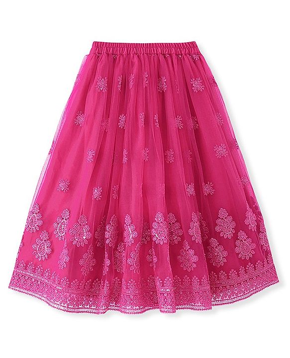 Babyhug Woven Sleeveless Net Sequinned  Embroidered Choli Lahenga and Dupatta-Hot Pink