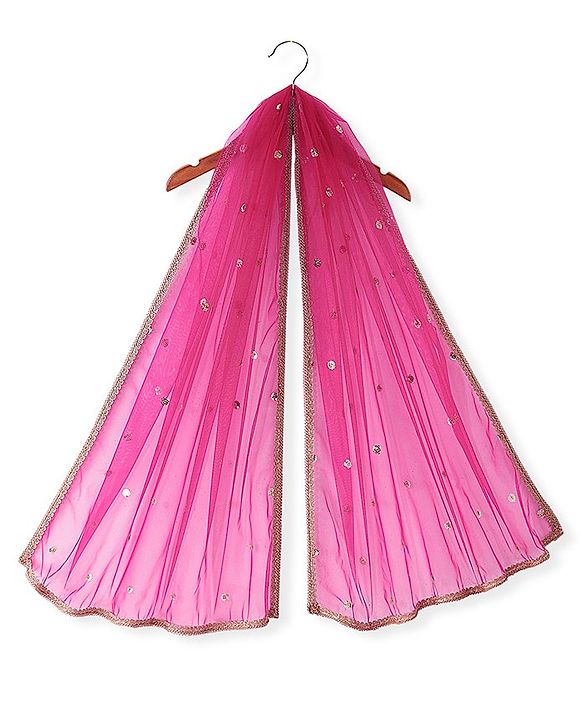 Babyhug Woven Sleeveless Net Sequinned  Embroidered Choli Lahenga and Dupatta-Hot Pink