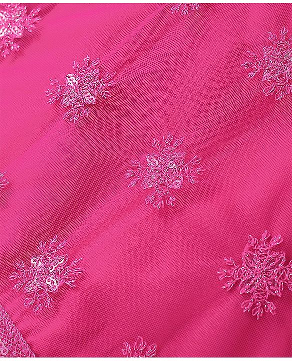 Babyhug Woven Sleeveless Net Sequinned  Embroidered Choli Lahenga and Dupatta-Hot Pink