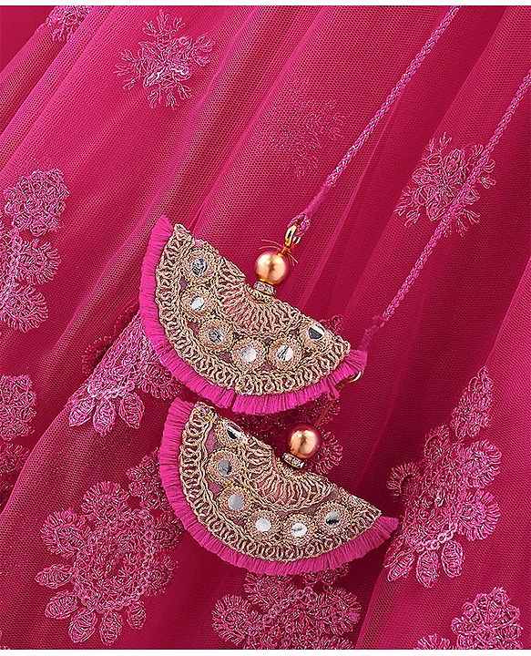 Babyhug Woven Sleeveless Net Sequinned  Embroidered Choli Lahenga and Dupatta-Hot Pink