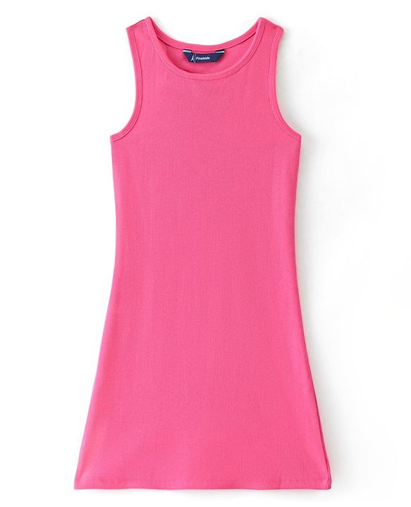 Pine Kids 100% Cotton Knit Sleeveless Solid Colour Frock - Pink