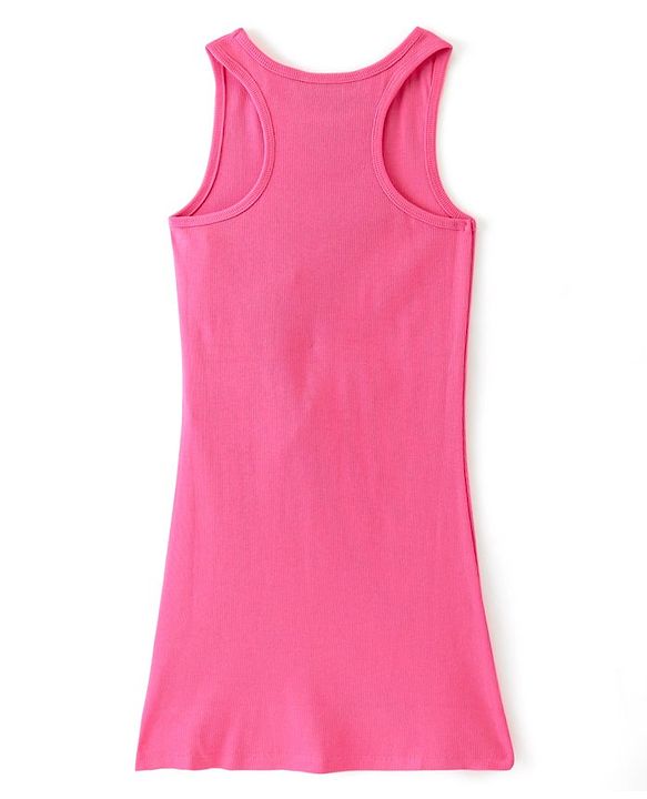 Pine Kids 100% Cotton Knit Sleeveless Solid Colour Frock - Pink