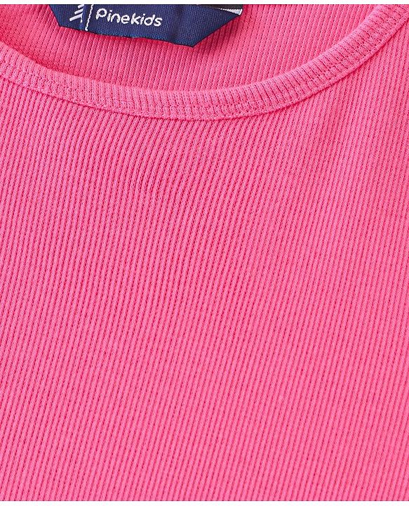 Pine Kids 100% Cotton Knit Sleeveless Solid Colour Frock - Pink