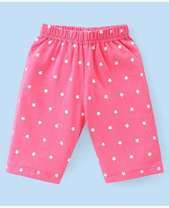 Babyhug Single Jersey Knit Half Sleeves Capri Night Suit Text & Star Print - Grey & Pink