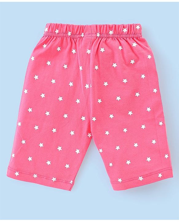 Babyhug Single Jersey Knit Half Sleeves Capri Night Suit Text & Star Print - Grey & Pink