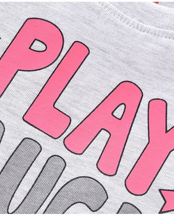 Babyhug Single Jersey Knit Half Sleeves Capri Night Suit Text & Star Print - Grey & Pink
