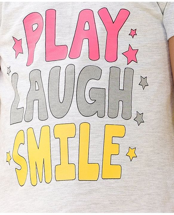 Babyhug Single Jersey Knit Half Sleeves Capri Night Suit Text & Star Print - Grey & Pink