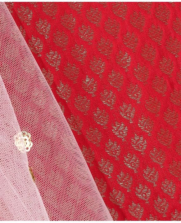 Babyhug Woven Half Sleeves Chanderi Butti Lehenga with Brocade Choli & Dupatta Set - White & Red