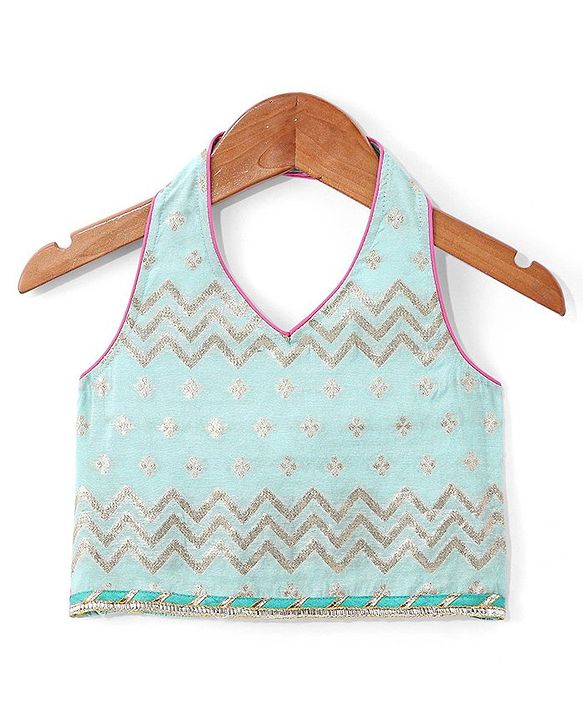 Babyhug Sleeveless  Foil Printed Choli & Embroidered  Lehenga Set with Dupatta - Pink & Blue