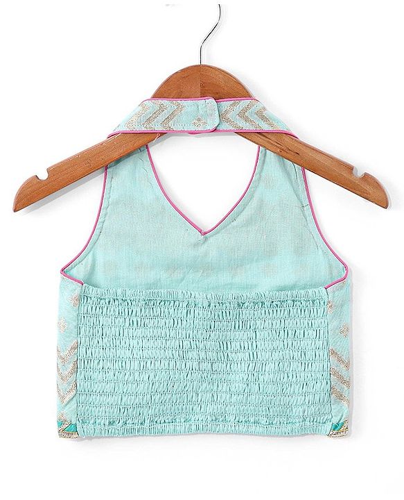 Babyhug Sleeveless  Foil Printed Choli & Embroidered  Lehenga Set with Dupatta - Pink & Blue
