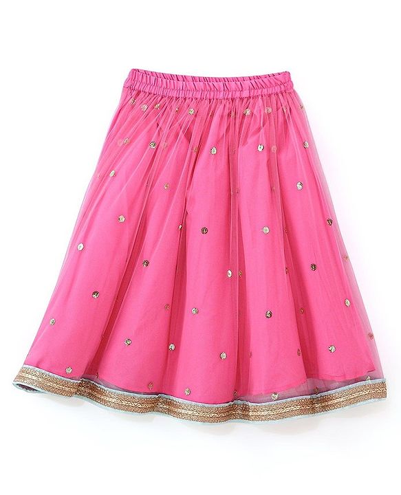 Babyhug Sleeveless  Foil Printed Choli & Embroidered  Lehenga Set with Dupatta - Pink & Blue