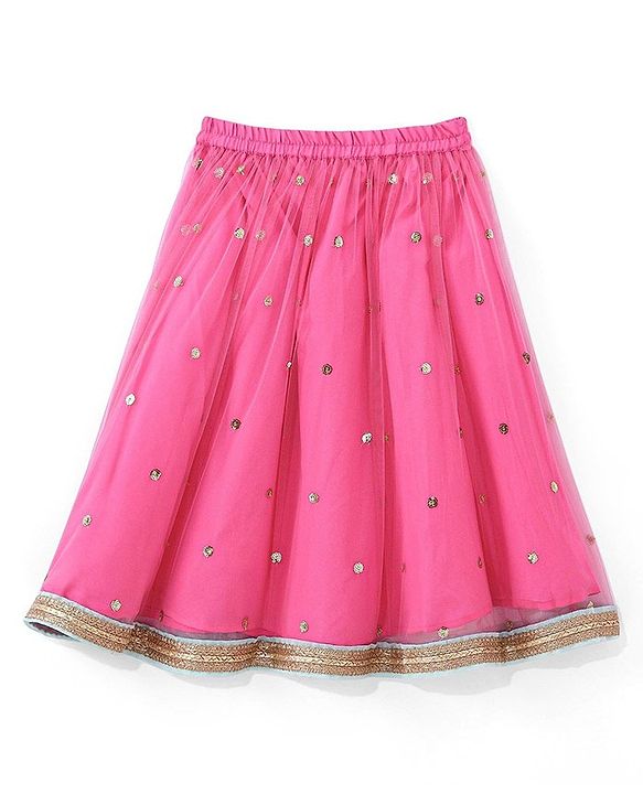Babyhug Sleeveless  Foil Printed Choli & Embroidered  Lehenga Set with Dupatta - Pink & Blue