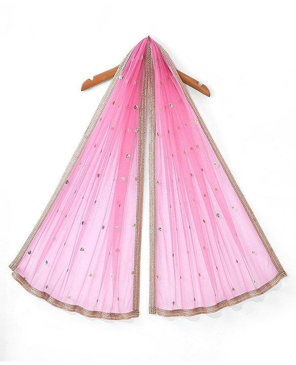 Babyhug Sleeveless  Foil Printed Choli & Embroidered  Lehenga Set with Dupatta - Pink & Blue