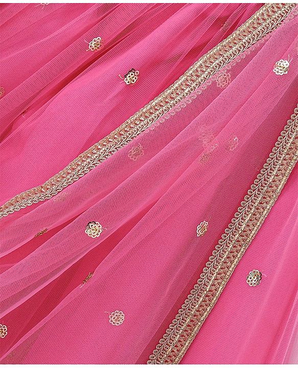 Babyhug Sleeveless  Foil Printed Choli & Embroidered  Lehenga Set with Dupatta - Pink & Blue