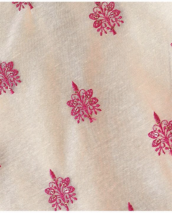 Babyhug Woven Half Sleeves Floral Embroidered Kurti Palazzo & Dupatta - Beige & Red