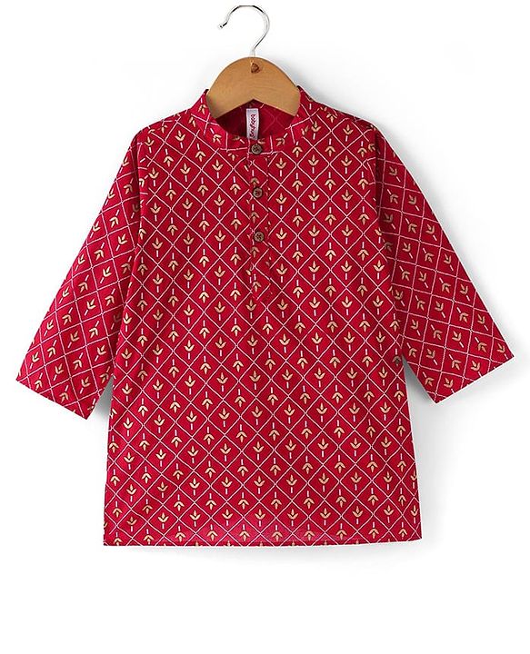 Babyhug 100% Cotton Woven Full Sleeves Kurta & Dhoti Set With Floral Print - Red