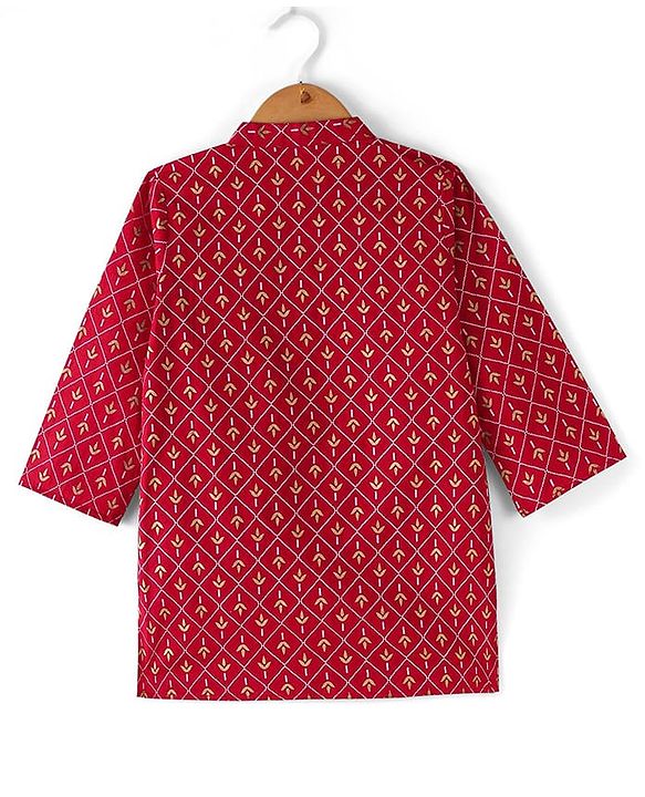 Babyhug 100% Cotton Woven Full Sleeves Kurta & Dhoti Set With Floral Print - Red