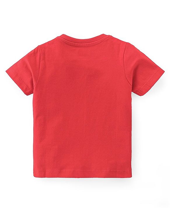 Babyhug Single Jersey Knit Half Sleeves Night Suit Stripes & Giraffe Print - Red