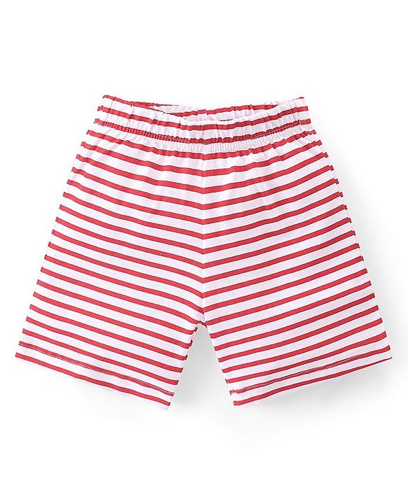 Babyhug Single Jersey Knit Half Sleeves Night Suit Stripes & Giraffe Print - Red