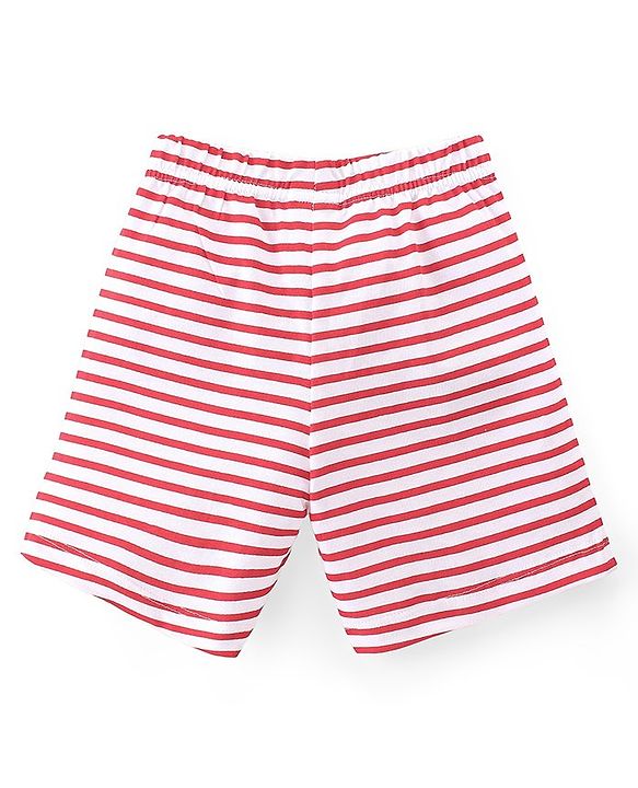 Babyhug Single Jersey Knit Half Sleeves Night Suit Stripes & Giraffe Print - Red