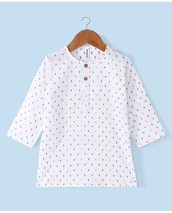 Babyhug 100%  Cotton Woven Kurta & Pyjama Set With Dots Pattern Print - White