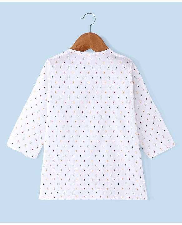 Babyhug 100%  Cotton Woven Kurta & Pyjama Set With Dots Pattern Print - White