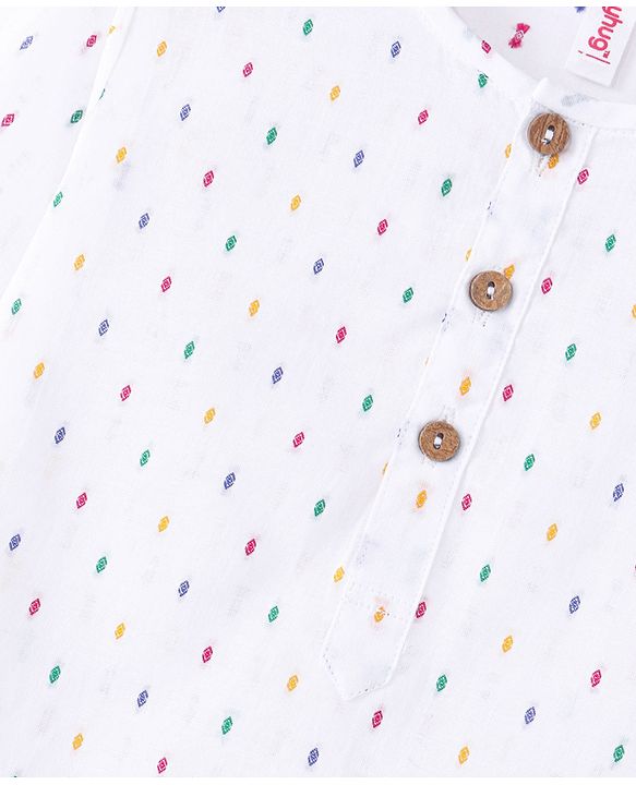 Babyhug 100%  Cotton Woven Kurta & Pyjama Set With Dots Pattern Print - White