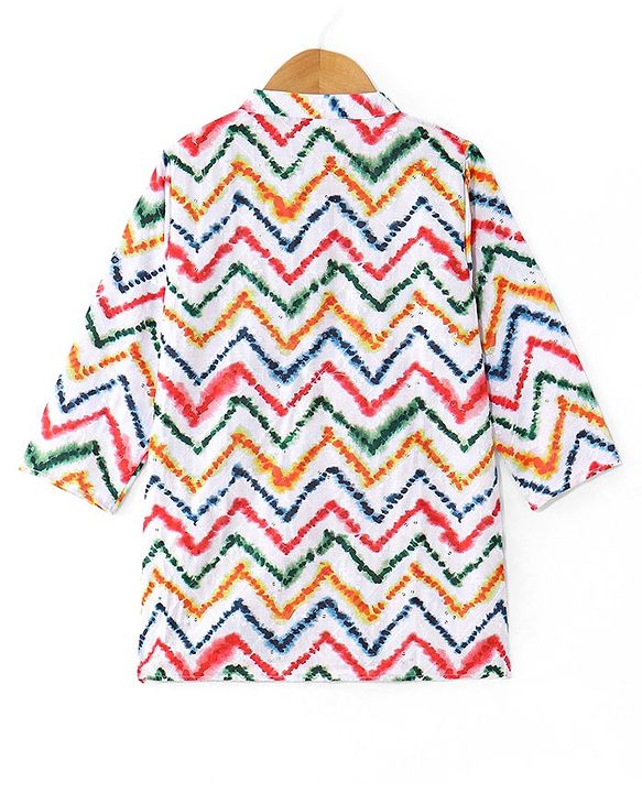 Babyhug 100% Cotton Woven Full Sleeves Kurta & Dhoti Set With Chevron Print - Multicolor